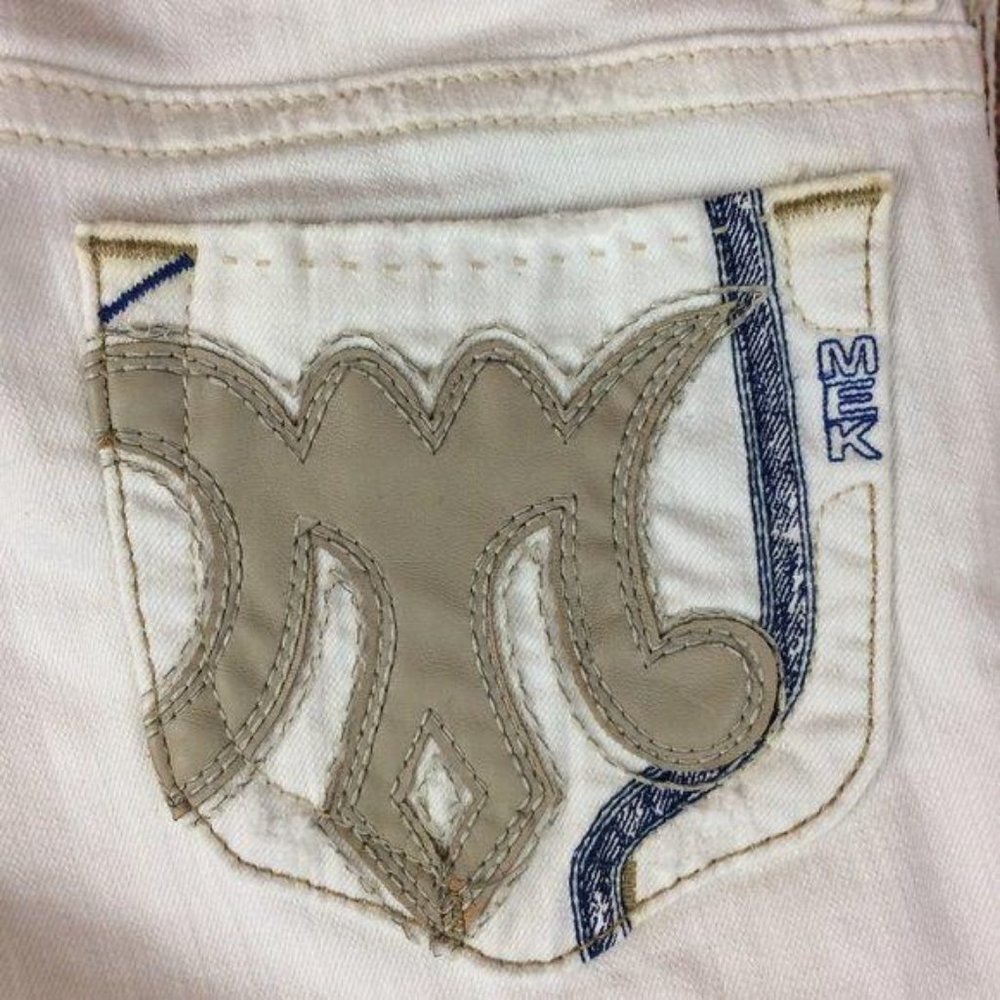 MEK NWT Women's Size 26 Sicily Cream Bootcut Denim Jeans Distressed Stretch - Picture 3 of 16